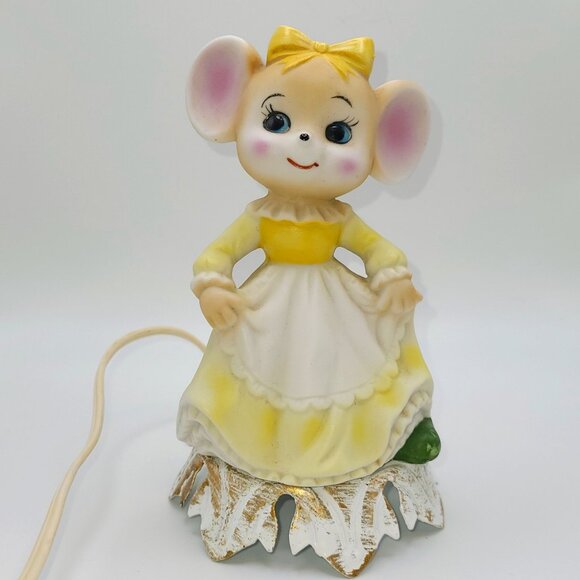Rare Vintage Hand Painted Porcelain Mouse Night Lite Portable Lamp - Picture 1 of 9